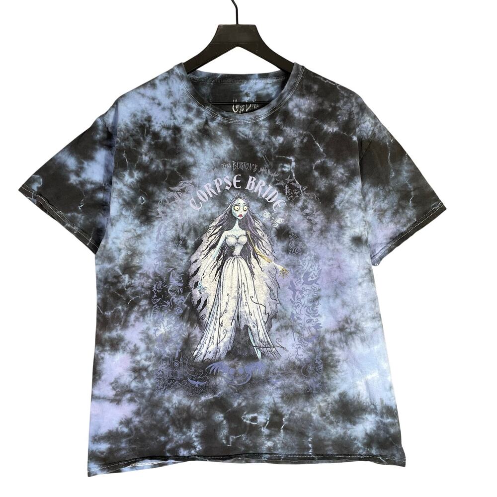 Corpse Bride Bleach Tie Dye Graphic T-Shirt Large Tim Burton Gothic Movie Tee